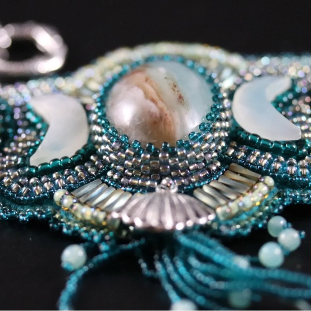 Extra Small Gemstone Choker / Bead Embroidered - Picture 2 of 5